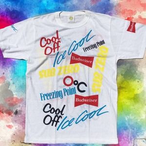 vintage 80s BUDWEISER KING OF BEERS all over print AOP single stitch tee shirt L